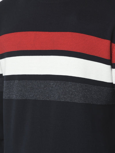  Navy Blue Colour-Blocked Sweater 