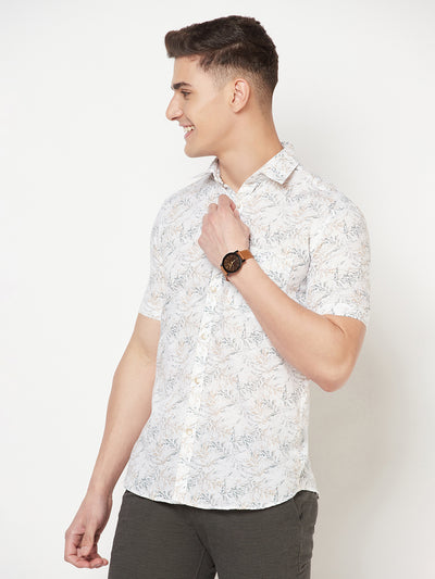 White Floral Linen Shirt - Men Shirts