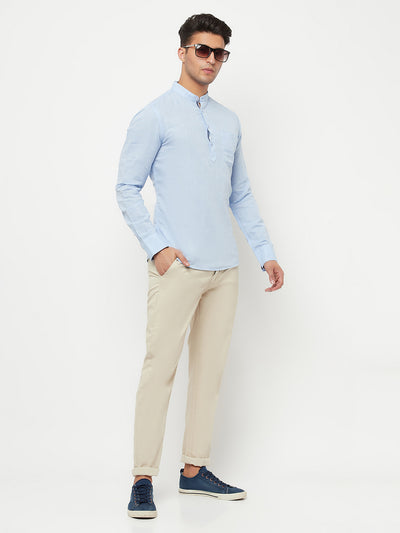 Light Blue Linen Kurta - Men Kurtas