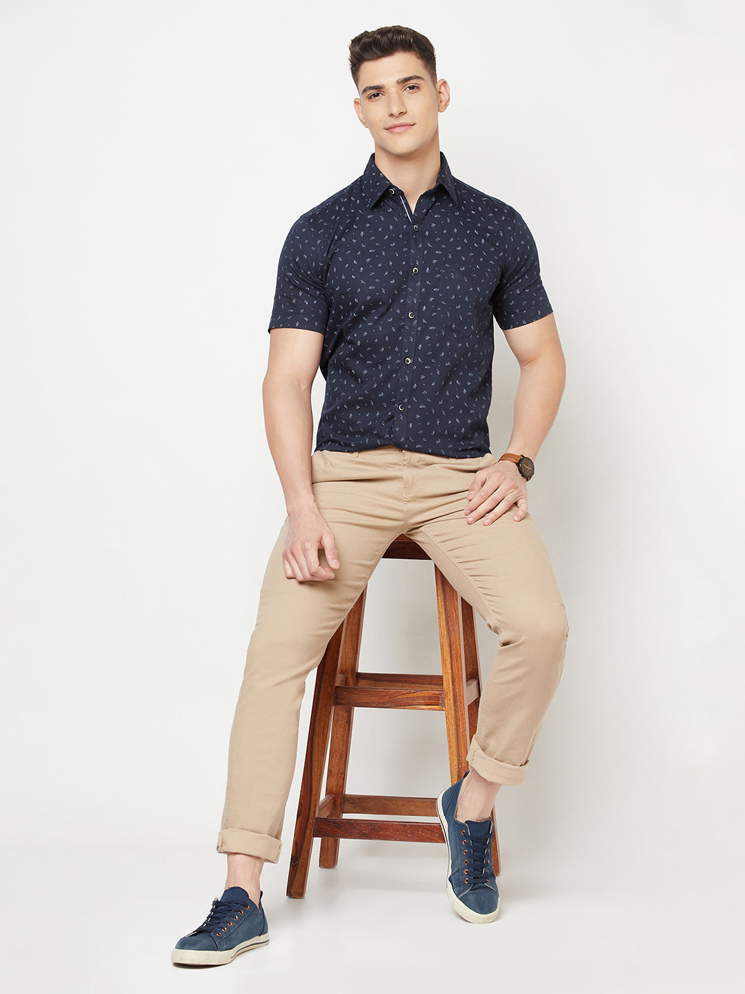 Navy Blue Floral Shirt - Men Shirts