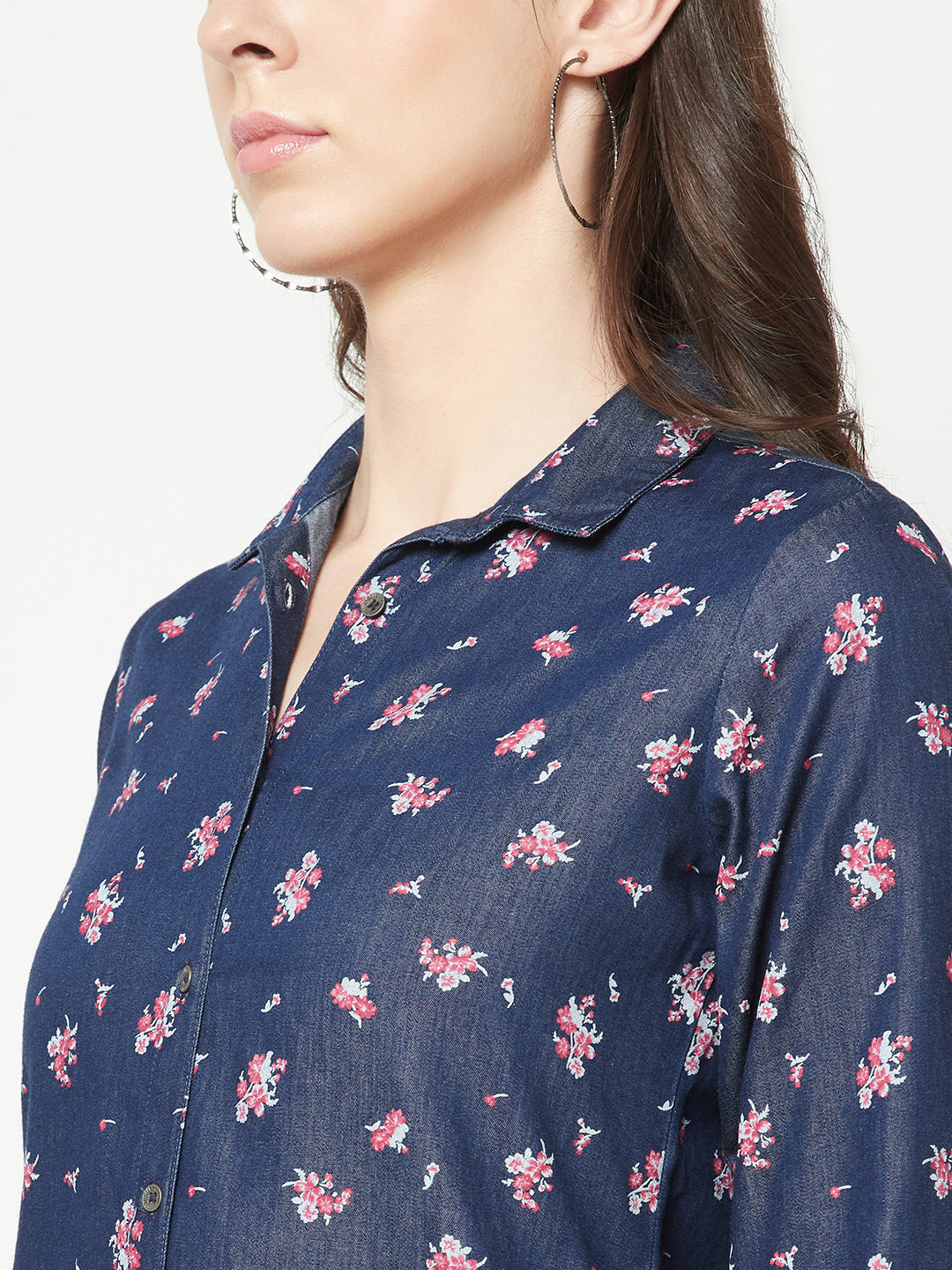  Navy Blue Denim Floral Shirt