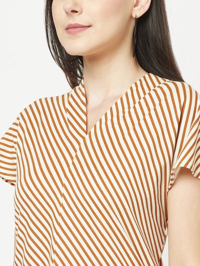  Dark Mustard Striped V-Neck T-Shirt