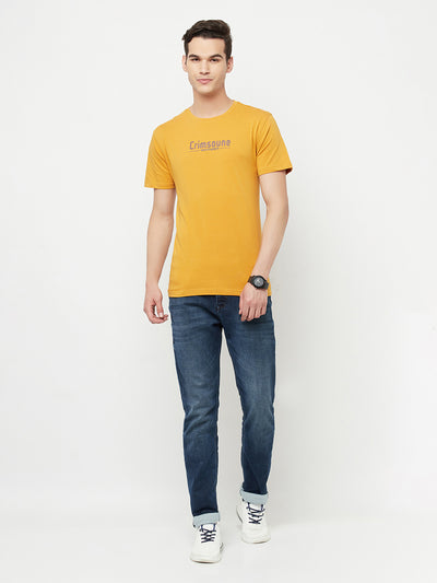 Mustard Printed Round Neck T-Shirt - Men T-Shirts