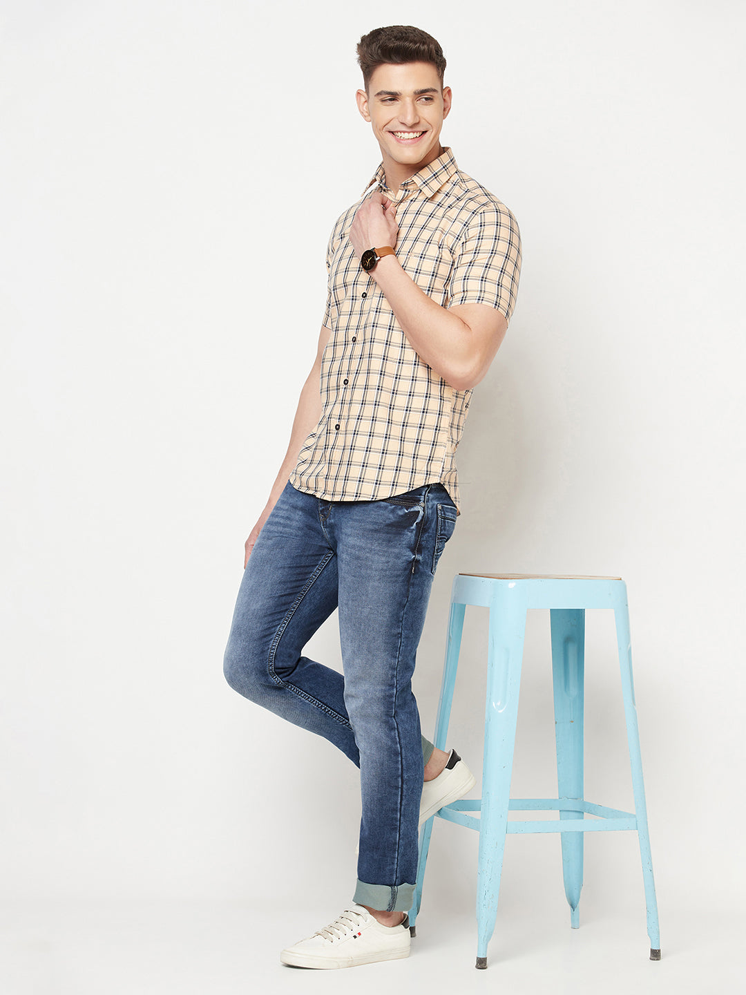 Peach Checked Shirt - Men Shirts