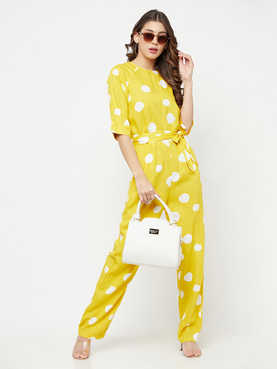 Yellow Polka Dot Printed Jumpsuit - Women Jumpsuits