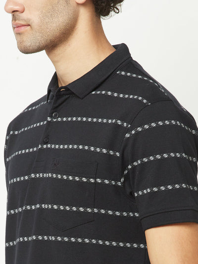  Dark Navy Striped Polo T-Shirt