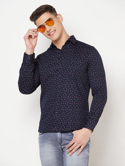 Navy Blue Floral Shirt - Men Shirts