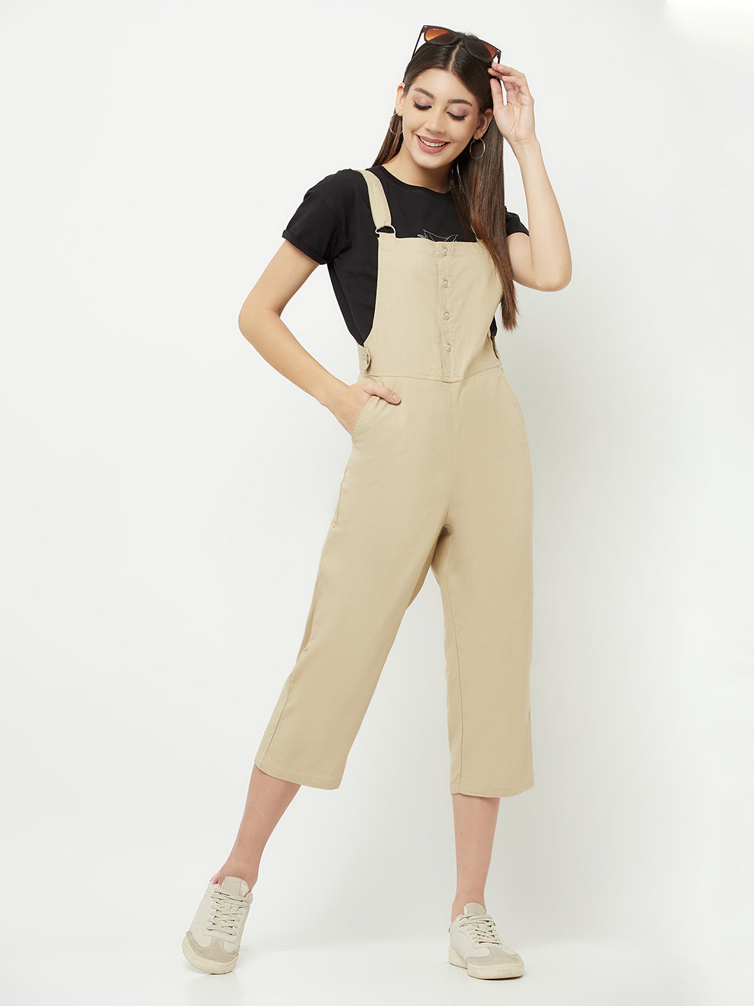 Beige Linen Dungarees - Women Dungarees