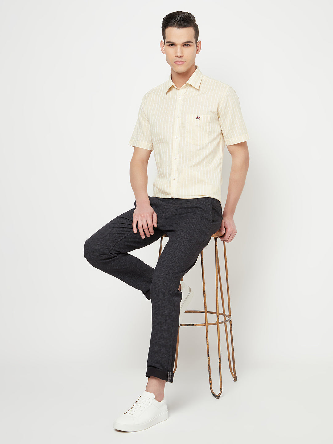 Cream Striped Linen Shirt - Men Shirts