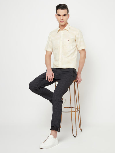 Cream Striped Linen Shirt - Men Shirts