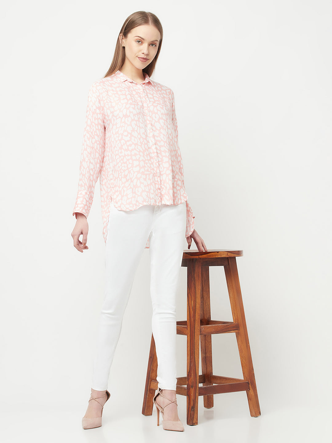 Peach Printed Casual Shirt - Women Shirts