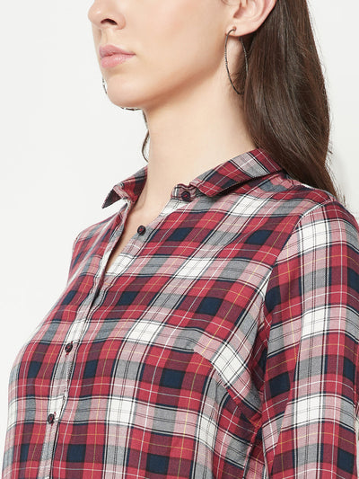  Maroon Checked Casual Shirt