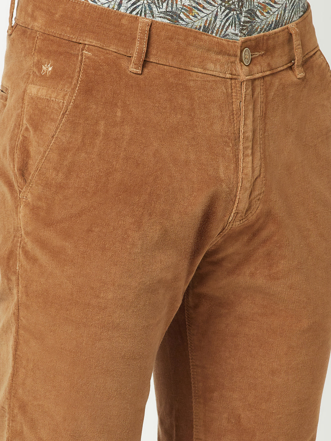 Cotton Brown Corduroy Pants For Men