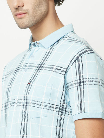  Checked Blue Polo T-Shirt