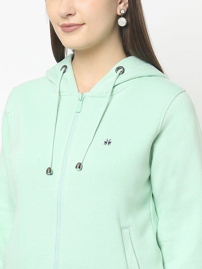 Mint Green Open-Front Sweatshirt with Zip Closure