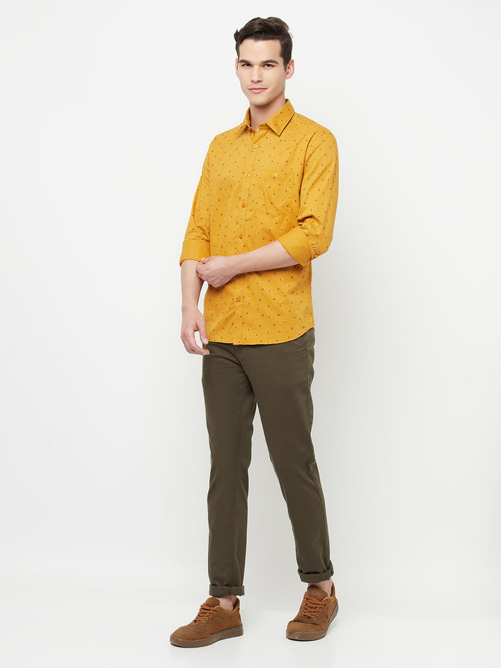 Mustard Floral Printed Shirt - Men Shirts
