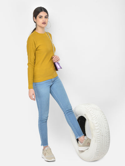 Mustard Round Neck Sweater - Women Sweaters