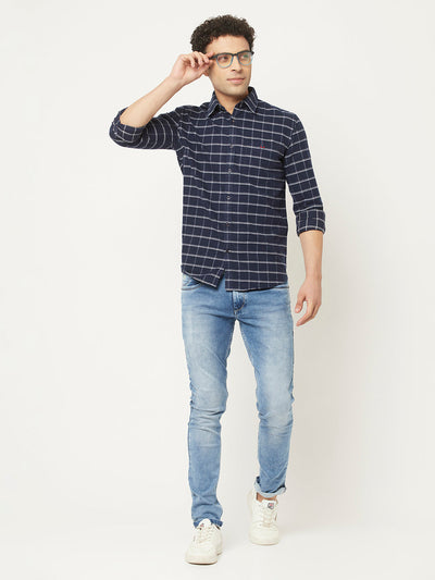   Navy Blue Windowpane Shirt