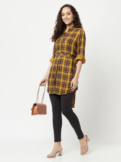 Mustard Checked High-Low Shirt-Women Shirts-Crimsoune Club