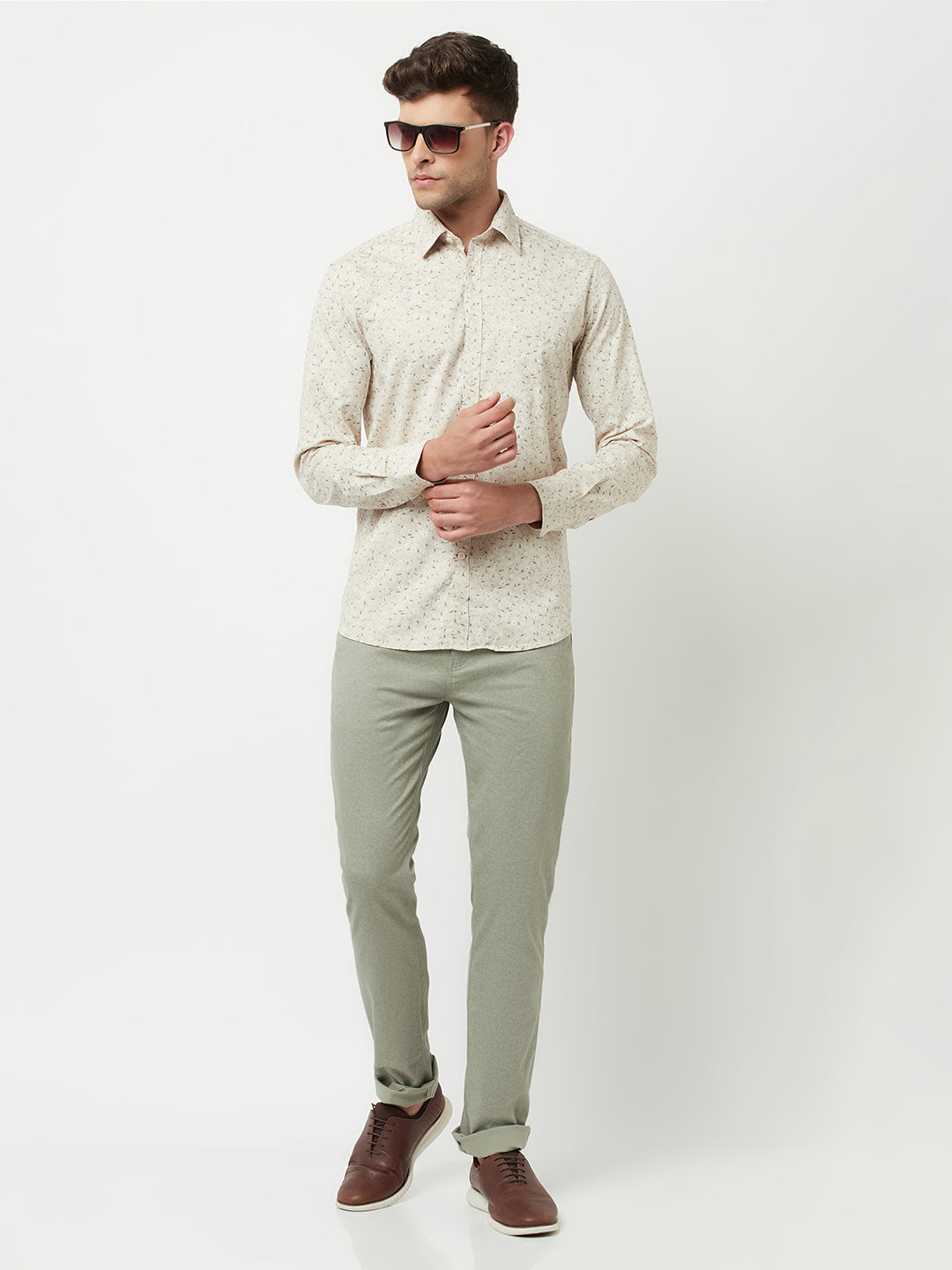 Beige Floral Printed Shirt-Men Shirts-Crimsoune Club