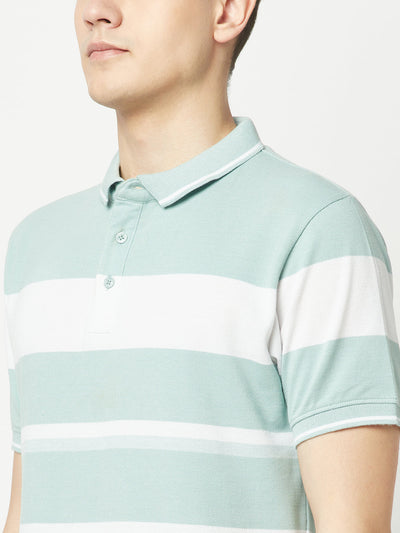  Fern Green Striped Polo T-Shirt