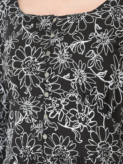  Black Floral Peplum Dress