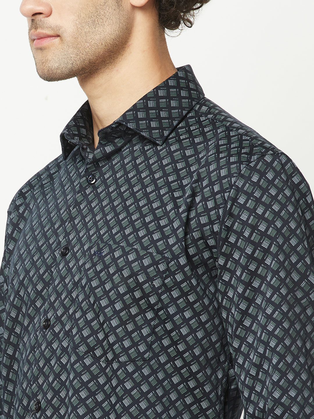  Geometric Print Navy Blue Shirt