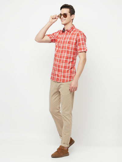 Orange Checked Shirt - Men Shirts