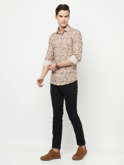 Beige Printed Linen Shirt - Men Shirts