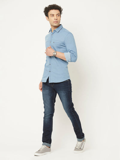   Sky Blue Denim Shirt with Patch Pocket 
