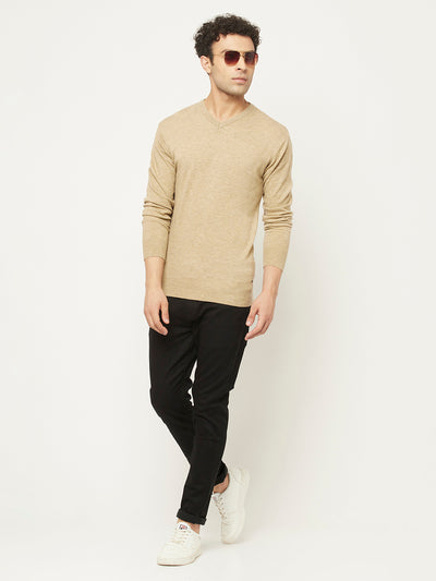 Beige Sweater with Melange Texture-Men Sweaters-Crimsoune Club