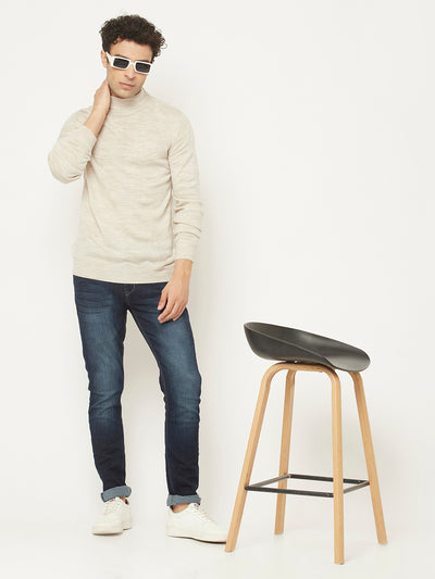 Off White Sweater with Melange Texture-Men Sweaters-Crimsoune Club