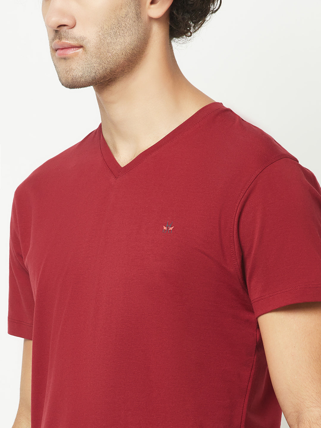  Plain Maroon V-Neck T-Shirt