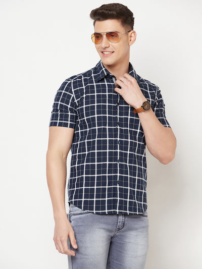 Navy Blue Checked Shirt - Men Shirts