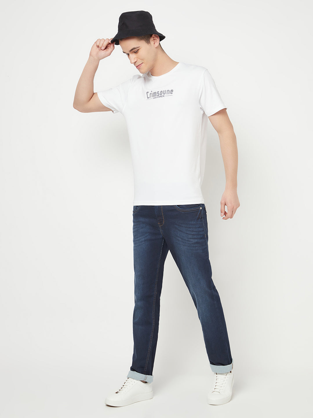 White Printed Round Neck T-Shirt - Men T-Shirts