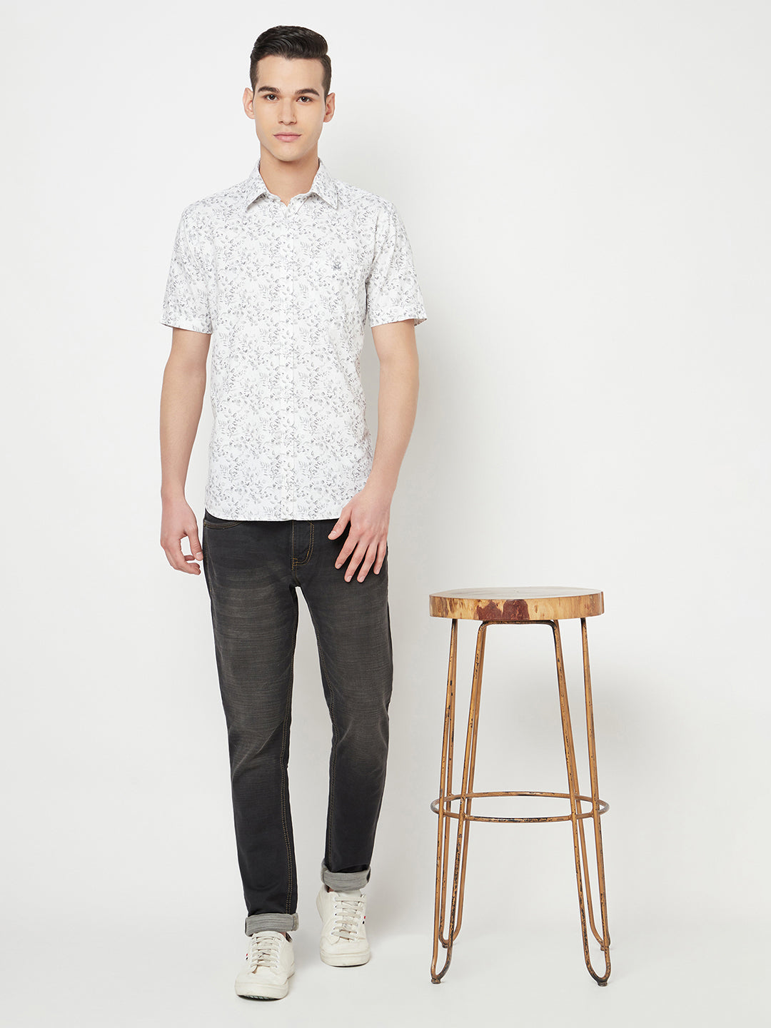 White Floral Printed Shirt - Men Shirts
