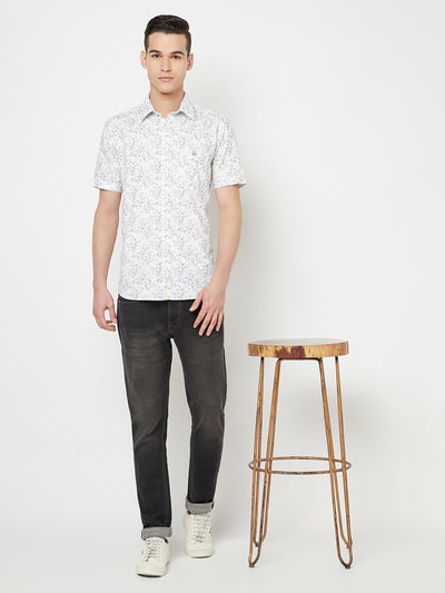 White Floral Printed Shirt - Men Shirts