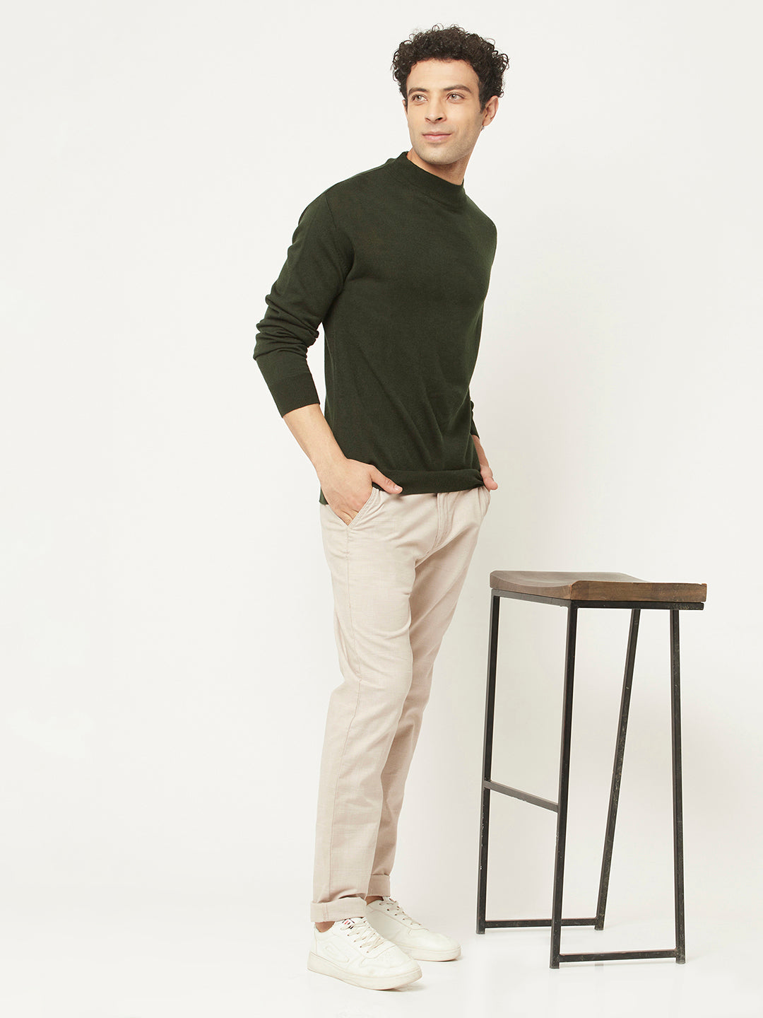 Dark Moss Green Sweater in Relaxed Fit-Men Sweaters-Crimsoune Club