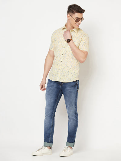 Beige Floral Linen Shirt - Men Shirts