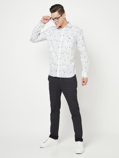 White Printed Linen Shirt - Men Shirts
