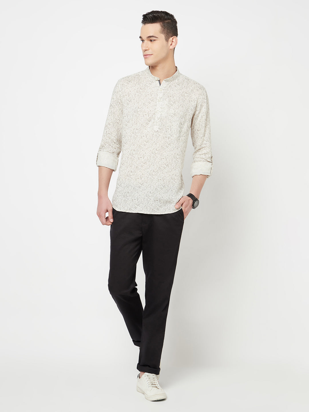 Beige Printed Kurta - Men Kurtas