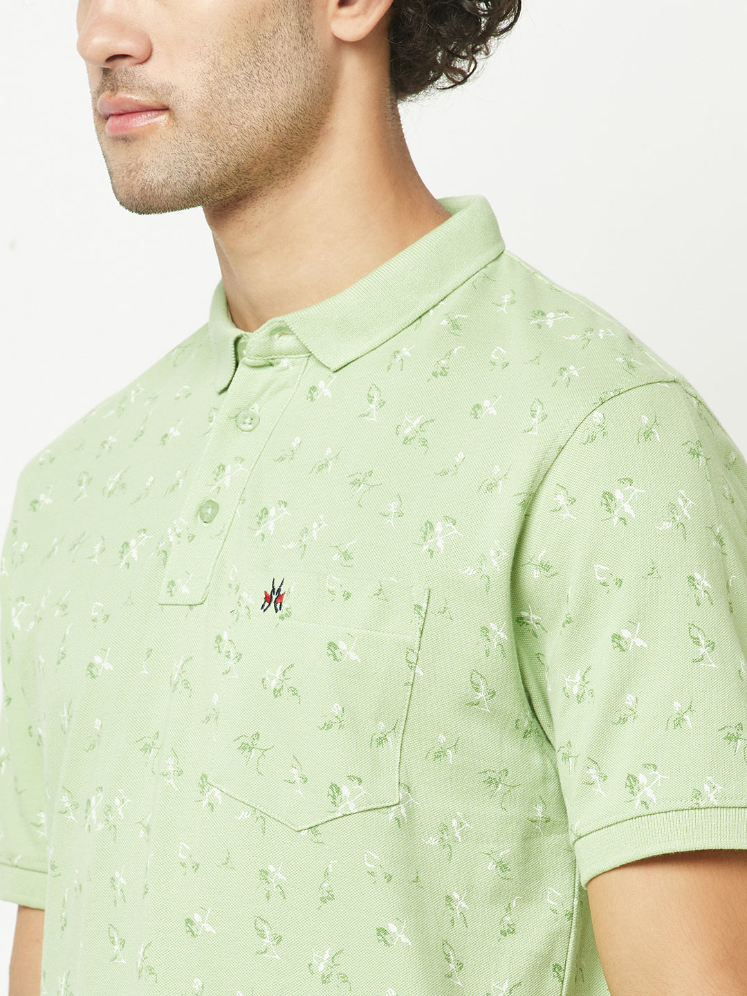  Light Green Floral Polo T-Shirt