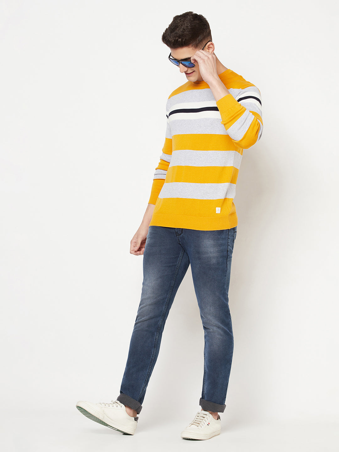 Yellow Colourblocked Round Neck Sweater - Men Sweaters