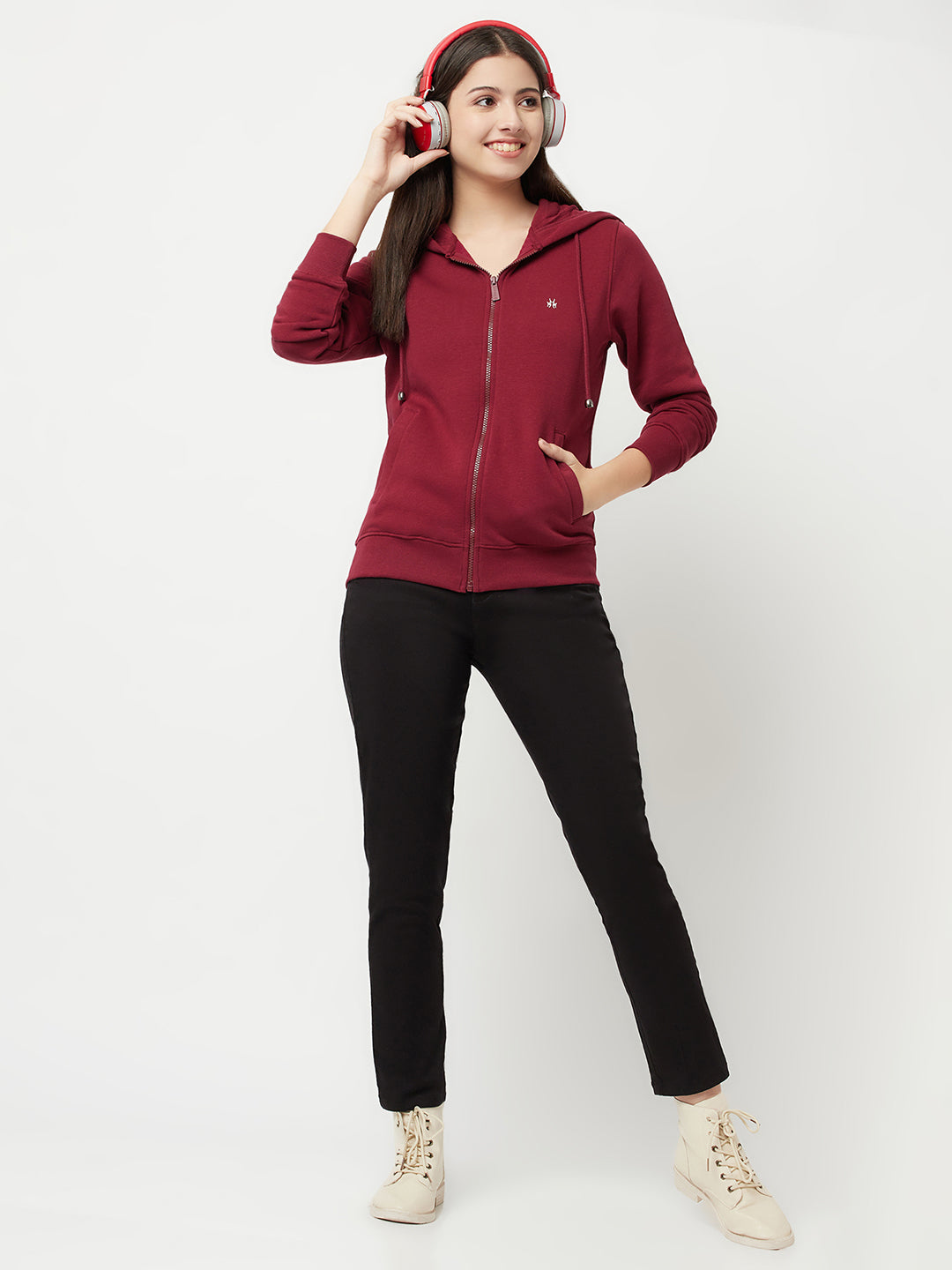 Maroon Zipper Sweatshirt-Women Sweatshirts-Crimsoune Club