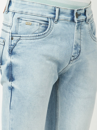  Light Blue Faded Ankle-Fit Jeans