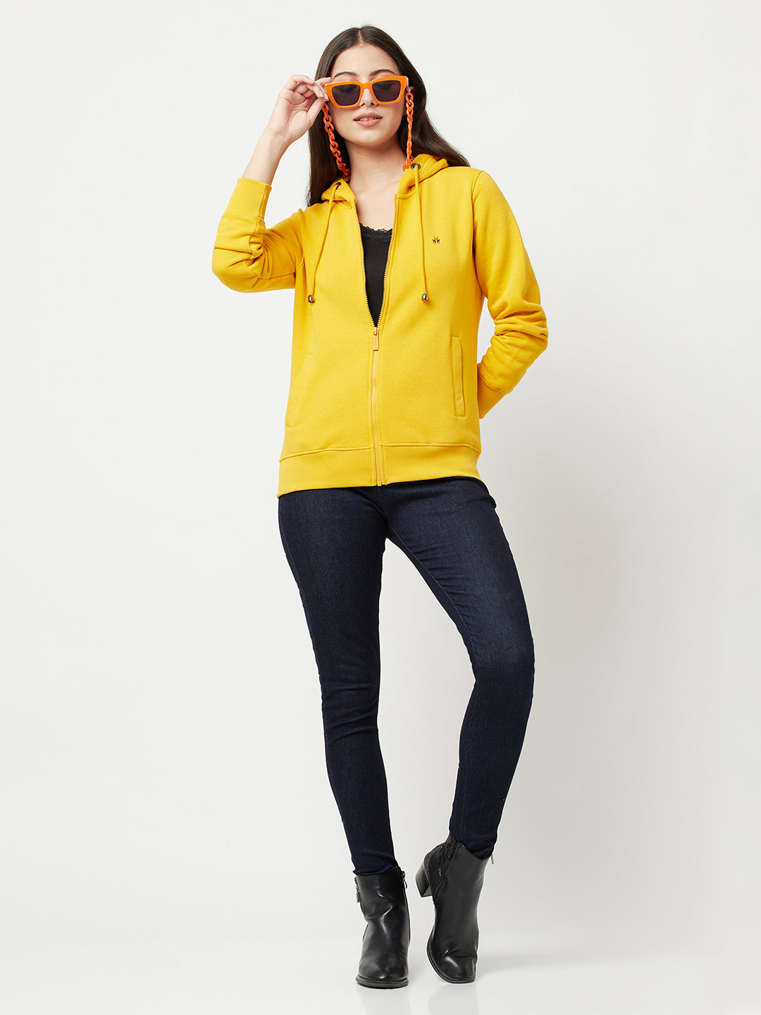 Yellow Zipper Sweatshirt-Women Sweatshirts-Crimsoune Club