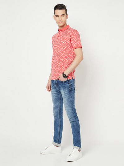 Pink Floral Printed Polo T-Shirt - Men T-Shirts