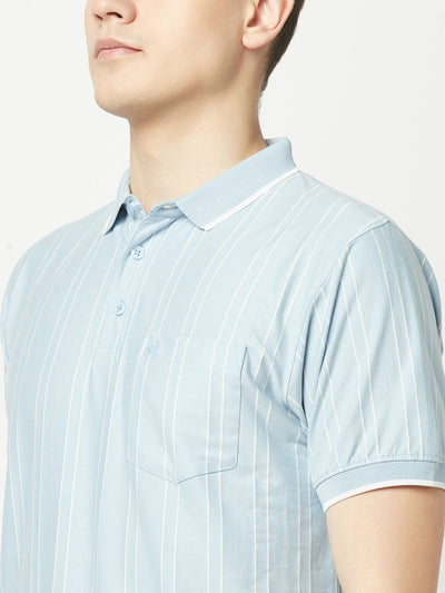  Striped Sky Blue Polo T-Shirt