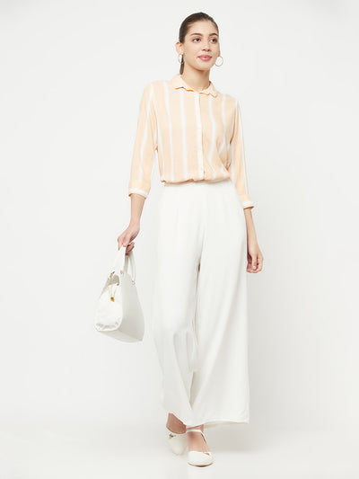 Peach Striped Longline Shirt - Women Shirts