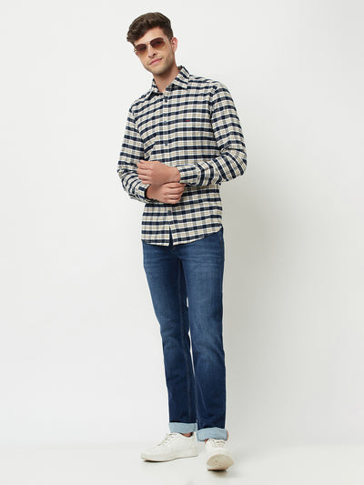 Navy Blue Tartan Checked Shirt-Men Shirts-Crimsoune Club